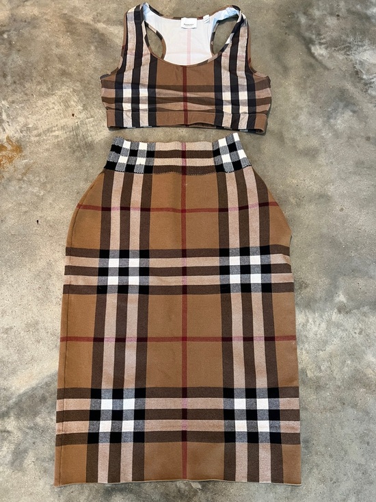 Burberry Dresses & Skirts - Authentic Burberry Tan Plaid Crop Tank & Pencil Skirt Set